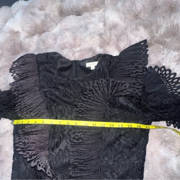 La Sang Exotic Lace Ruffle See-through Bodycon Mini Dress, Large - Picture 9 of 14
